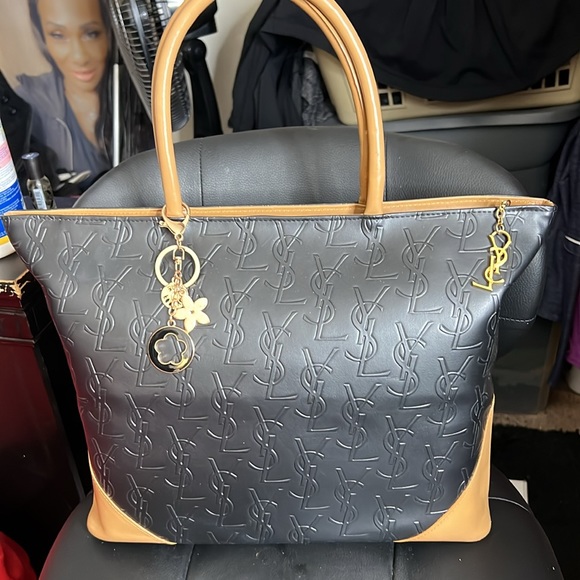 YVES SAINT LAURENT YSL Black / Brown Leather Tote bag One Shoulder Bag Vintage 2 - Picture 1 of 15